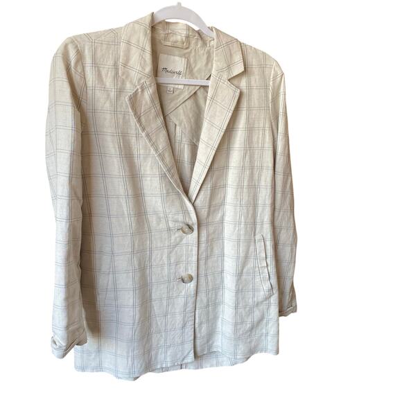 Madewell Dorset Blazer Womens Jacket Windowpane Plaid Linen Size Small - Picture 1 of 9